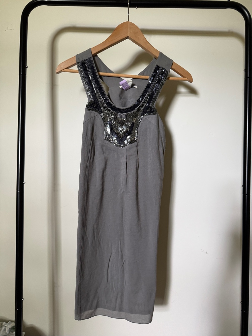 banana republic Embellished Gray Sleeveless Sheath Dress